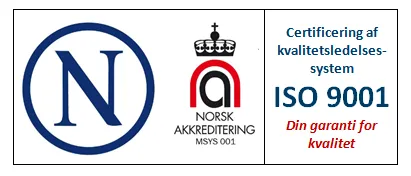 Certificeringslogo ISO 9001 med tekst